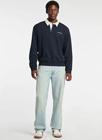 Guess Jeans Gömlek Yaka Lacivert Erkek Sweatshırt M5RQ43KCPR1-A71W Gj Reg Erkek Sweat