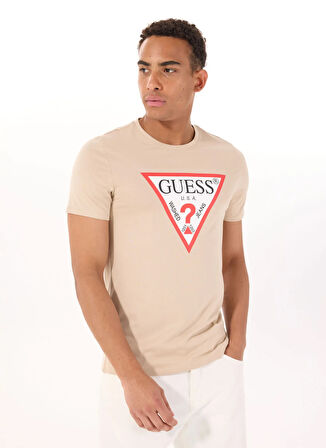 Guess Bisiklet Yaka Desenli Kahve Erkek T-Shirt M2YI71I3Z14G1DR CN SS ORIGINAL LOG