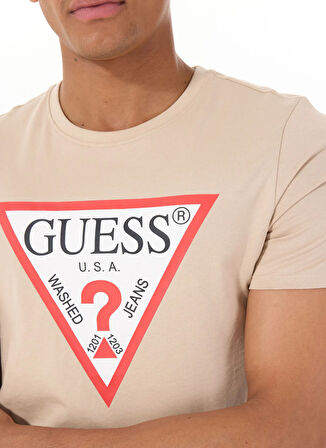 Guess Bisiklet Yaka Desenli Kahve Erkek T-Shirt M2YI71I3Z14G1DR CN SS ORIGINAL LOG