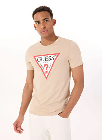 Guess Bisiklet Yaka Desenli Kahve Erkek T-Shirt M2YI71I3Z14G1DR CN SS ORIGINAL LOG