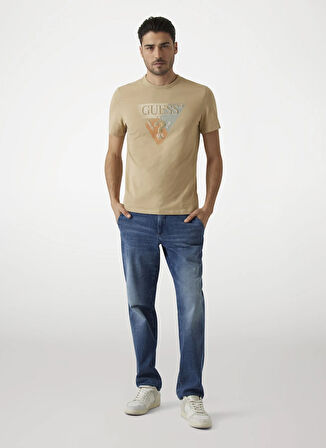 Guess Bisiklet Yaka Desenli Bej Erkek T-Shirt M5RI14J1314C1C2 SS CN GUESS TRI ST