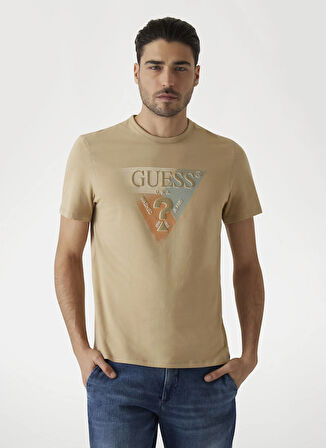 Guess Bisiklet Yaka Desenli Bej Erkek T-Shirt M5RI14J1314C1C2 SS CN GUESS TRI ST