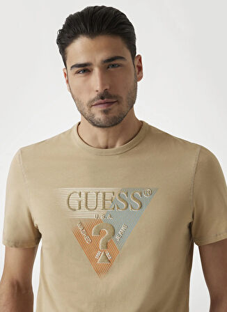 Guess Bisiklet Yaka Desenli Bej Erkek T-Shirt M5RI14J1314C1C2 SS CN GUESS TRI ST
