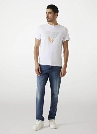 Guess Bisiklet Yaka Desenli Beyaz Erkek T-Shirt M5RI14J1314G011 SS CN GUESS TRI ST