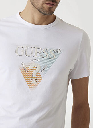 Guess Bisiklet Yaka Desenli Beyaz Erkek T-Shirt M5RI14J1314G011 SS CN GUESS TRI ST