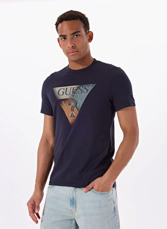 Guess Bisiklet Yaka Desenli Lacivert Erkek T-Shirt M5RI14J1314G7V2 SS CN GUESS TRI ST