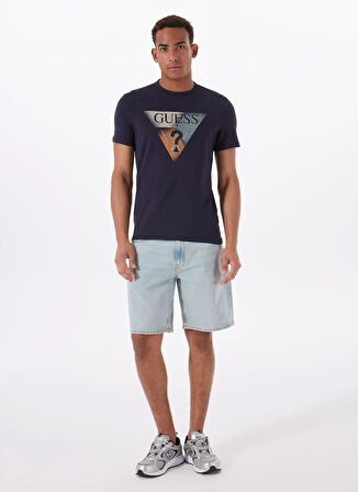 Guess Bisiklet Yaka Desenli Lacivert Erkek T-Shirt M5RI14J1314G7V2 SS CN GUESS TRI ST