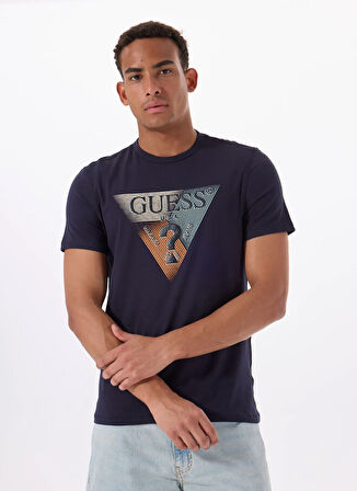 Guess Bisiklet Yaka Desenli Lacivert Erkek T-Shirt M5RI14J1314G7V2 SS CN GUESS TRI ST