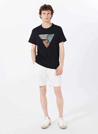 Guess Bisiklet Yaka Desenli Siyah Erkek T-Shirt M5RI14J1314JBLK SS CN GUESS TRI ST