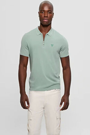 Guess Erkek Yeşil Dane Yarım Fermuarlı Triko
