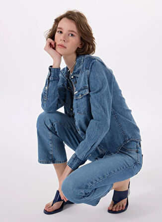 Guess Jeans Standart Düz Mavi Kadın Gömlek GJ SLIM LS DENIM SHI - ECO ORG CO A