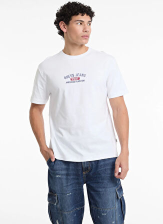 Guess Jeans Bisiklet Yaka Desenli Beyaz Erkek T-Shirt M5RI77K8FQ4G011 GJ SS CN REG PRINT
