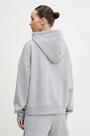 Kadın Kapüşonlu Nakış Logolu Oversize Sweatshirt - Gri | S