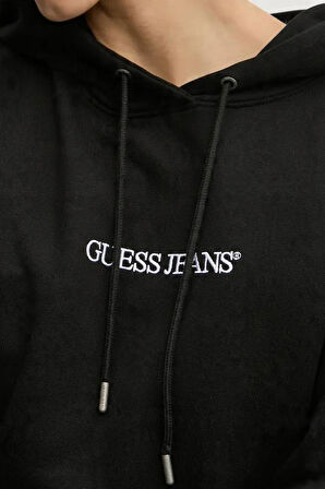 Kadın Kapüşonlu Nakış Logolu Oversize Sweatshirt - Siyah | L