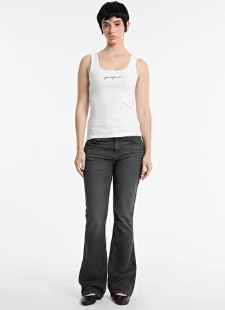 Guess Jeans Yuvarlak Yaka Düz Beyaz Kadın Bluz GJ TANK TOP SLIM RIB - ORG CO GUNN