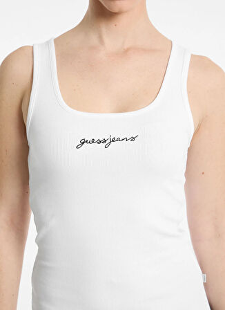 Guess Jeans Yuvarlak Yaka Düz Beyaz Kadın Bluz GJ TANK TOP SLIM RIB - ORG CO GUNN