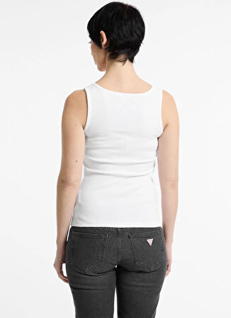Guess Jeans Yuvarlak Yaka Düz Beyaz Kadın Bluz GJ TANK TOP SLIM RIB - ORG CO GUNN