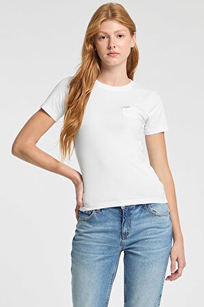 Kadın Gj Slim Fit Cepli T-Shirt - Beyaz | L