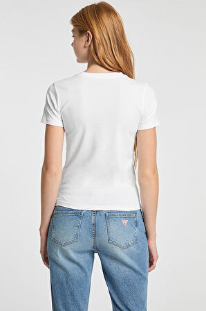 Kadın Gj Slim Fit Cepli T-Shirt - Beyaz | L