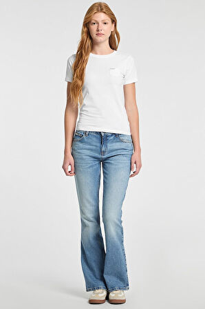 Kadın Gj Slim Fit Cepli T-Shirt - Beyaz | L