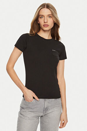 Kadın Gj Slim Fit Cepli T-Shirt - Siyah | L