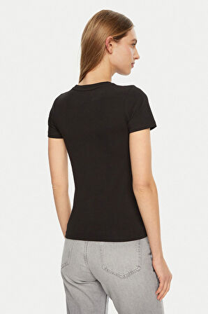Kadın Gj Slim Fit Cepli T-Shirt - Siyah | L