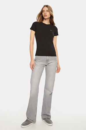 Kadın Gj Slim Fit Cepli T-Shirt - Siyah | L