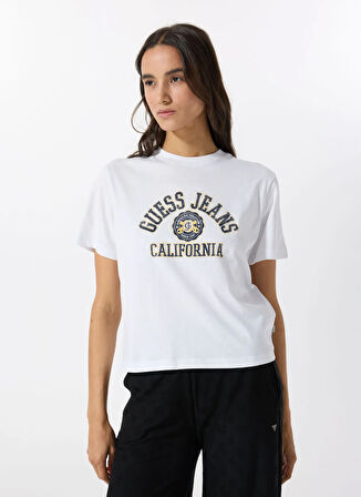 Guess Jeans Beyaz Kadın T-Shirt GJ SS CN BOXY PRINTE - ORGANIC COTT
