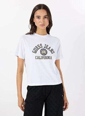 Guess Jeans Beyaz Kadın T-Shirt GJ SS CN BOXY PRINTE - ORGANIC COTT