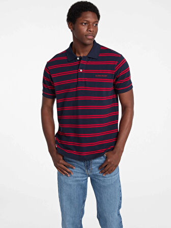 Guess GJ SS STRIPE POLO Erkek Siyah -Kırmızı T-shirt M5RP29KCOT1-F7TW