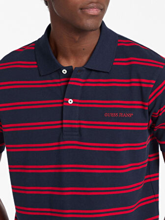 Guess GJ SS STRIPE POLO Erkek Siyah -Kırmızı T-shirt M5RP29KCOT1-F7TW