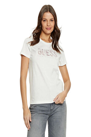 Guess Kadın Beyaz Desenli T-Shirt