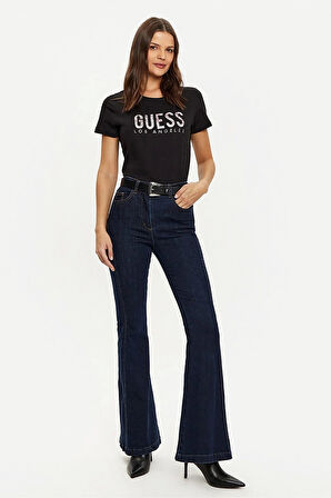 Guess Kadın Siyah Desenli T-Shirt