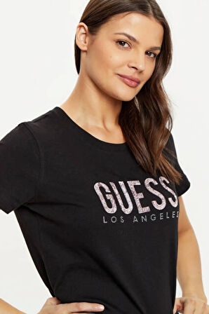 Guess Kadın Siyah Desenli T-Shirt