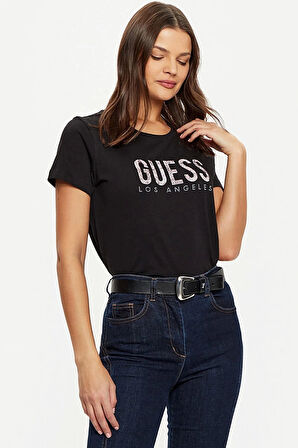 Guess Kadın Siyah Desenli T-Shirt