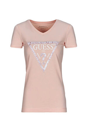 Guess Kadın Pembe Desenli T-Shirt