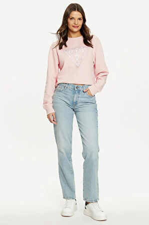Guess Kadın Pembe Logolu Polarlı Sweatshirt