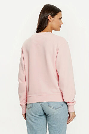 Guess Kadın Pembe Logolu Polarlı Sweatshirt