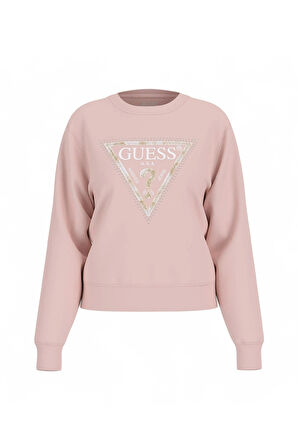 Guess Kadın Pembe Logolu Polarlı Sweatshirt