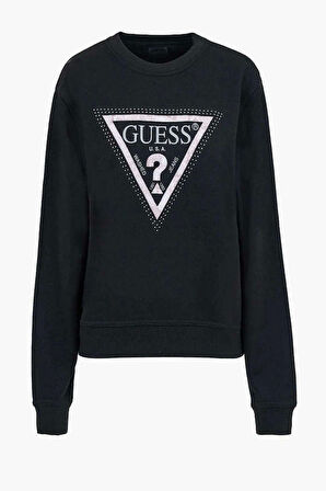 Guess Kadın Siyah Logolu Polarlı Sweatshirt