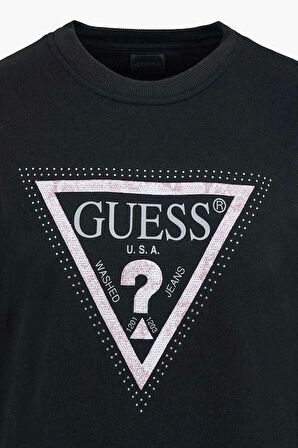 Guess Kadın Siyah Logolu Polarlı Sweatshirt