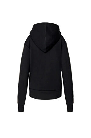 Guess Kadın Siyah Kapüşonlu Scuba Taşlı Fermuarlı Sweatshirt