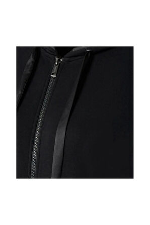 Guess Kadın Siyah Kapüşonlu Scuba Taşlı Fermuarlı Sweatshirt