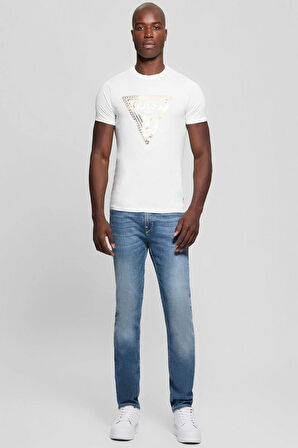 Guess Erkek Beyaz Üçgen Logolu T-Shirt