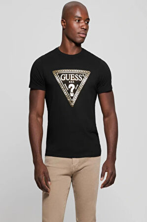 Guess Erkek Siyah Üçgen Logolu T-Shirt