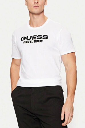 Guess Erkek Beyaz Logolu T-Shirt