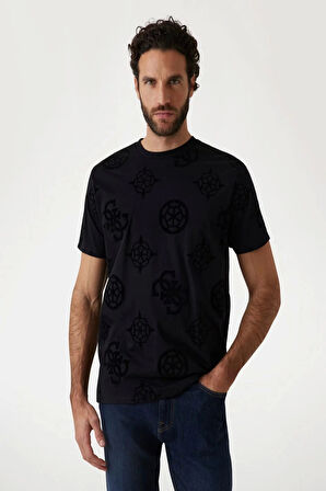 Guess Erkek Siyah Desenli T-Shirt