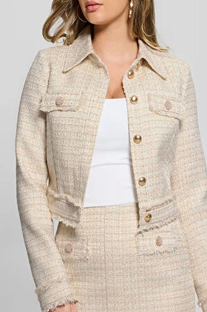 Guess Kadın Krem Daphnee Crop Kesim Tüvit Ceket