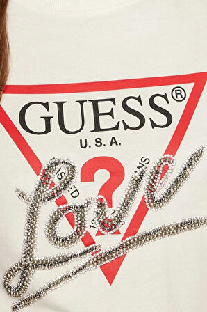 Guess Kadın Beyaz Logolu T-Shirt