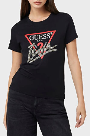 Guess Kadın Siyah Logolu T-Shirt